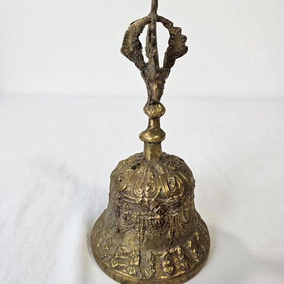 Other - Tibet Buddhist Brass Meditation Bell With Deity Handle. Beautiful Sound. Details